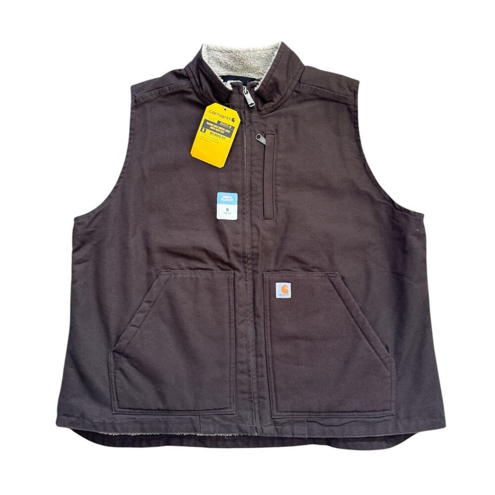 Carhartt Vest Washed Duck Sherpa-Lined Mock Neck Relaxed Workwear Gorp 1X